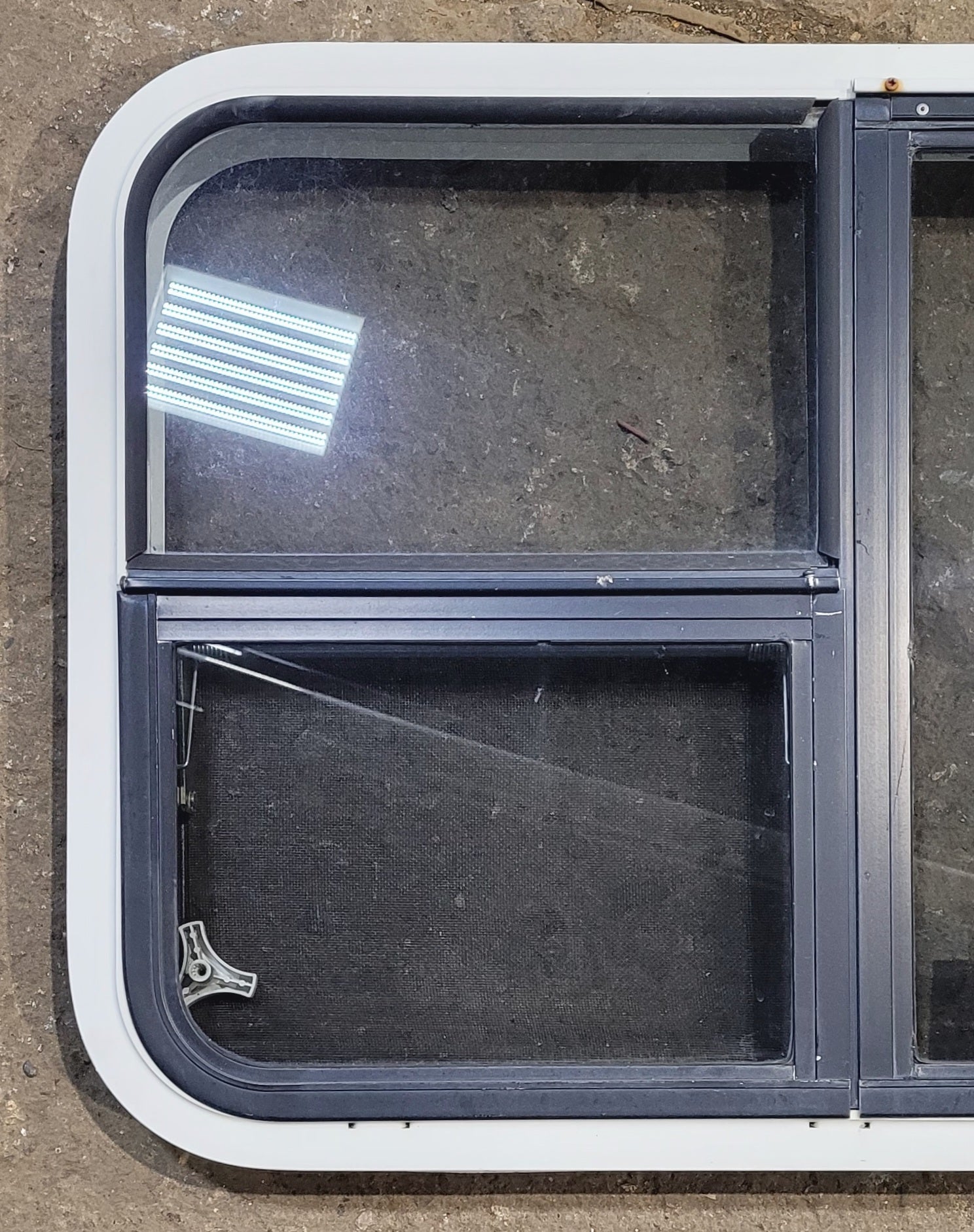Used White Radius Emergency Opening Window : 41 1/4 W x 21 1/4 H x 1 5/8 D
