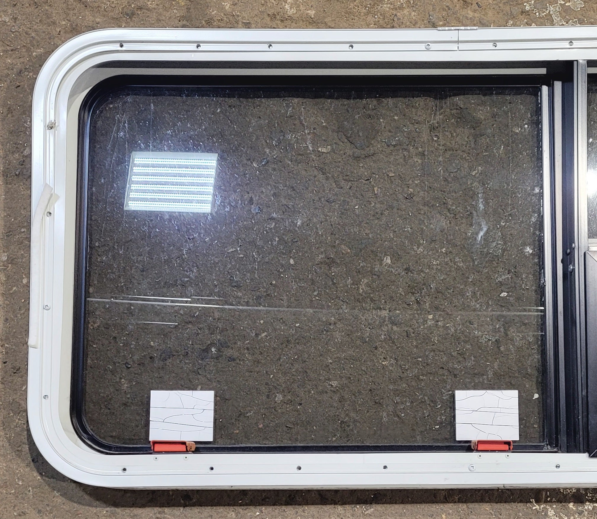 Used White Radius Emergency Opening Window : 41 1/4 W x 21 1/4 H x 1 5/8 D