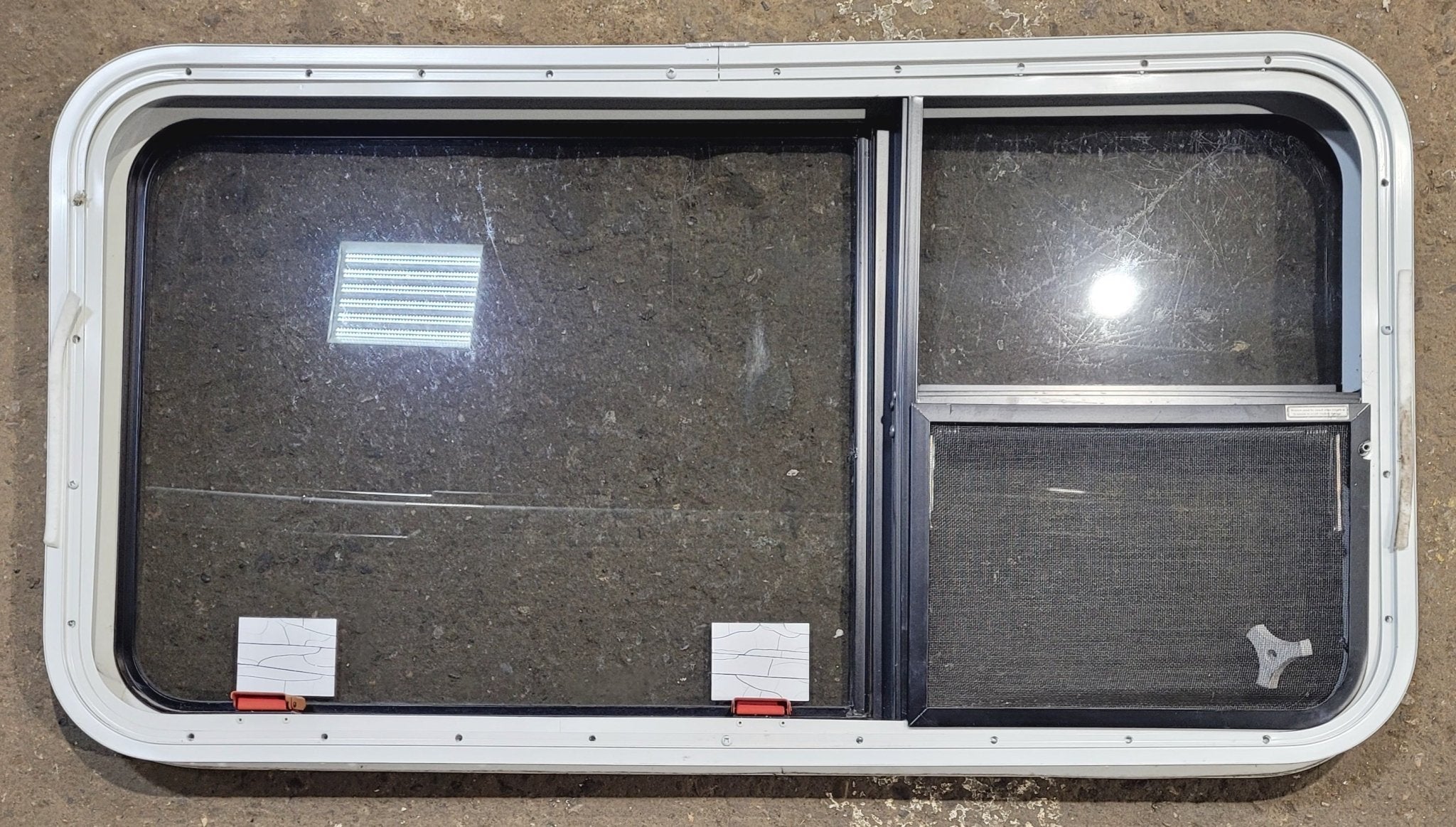 Used White Radius Emergency Opening Window : 41 1/4 W x 21 1/4 H x 1 5/8 D