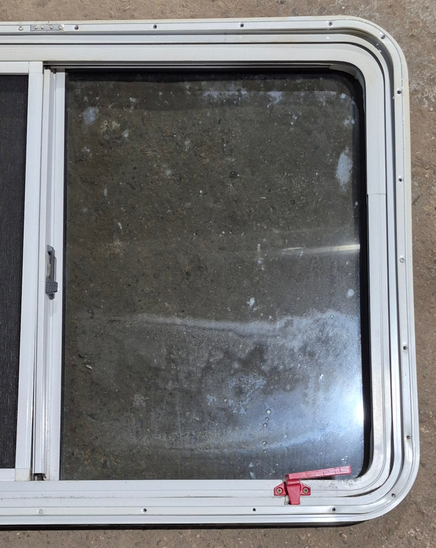 Used White Radius Emergency Opening Window : 41 1/4 W x 28 1/2 H x 2 D