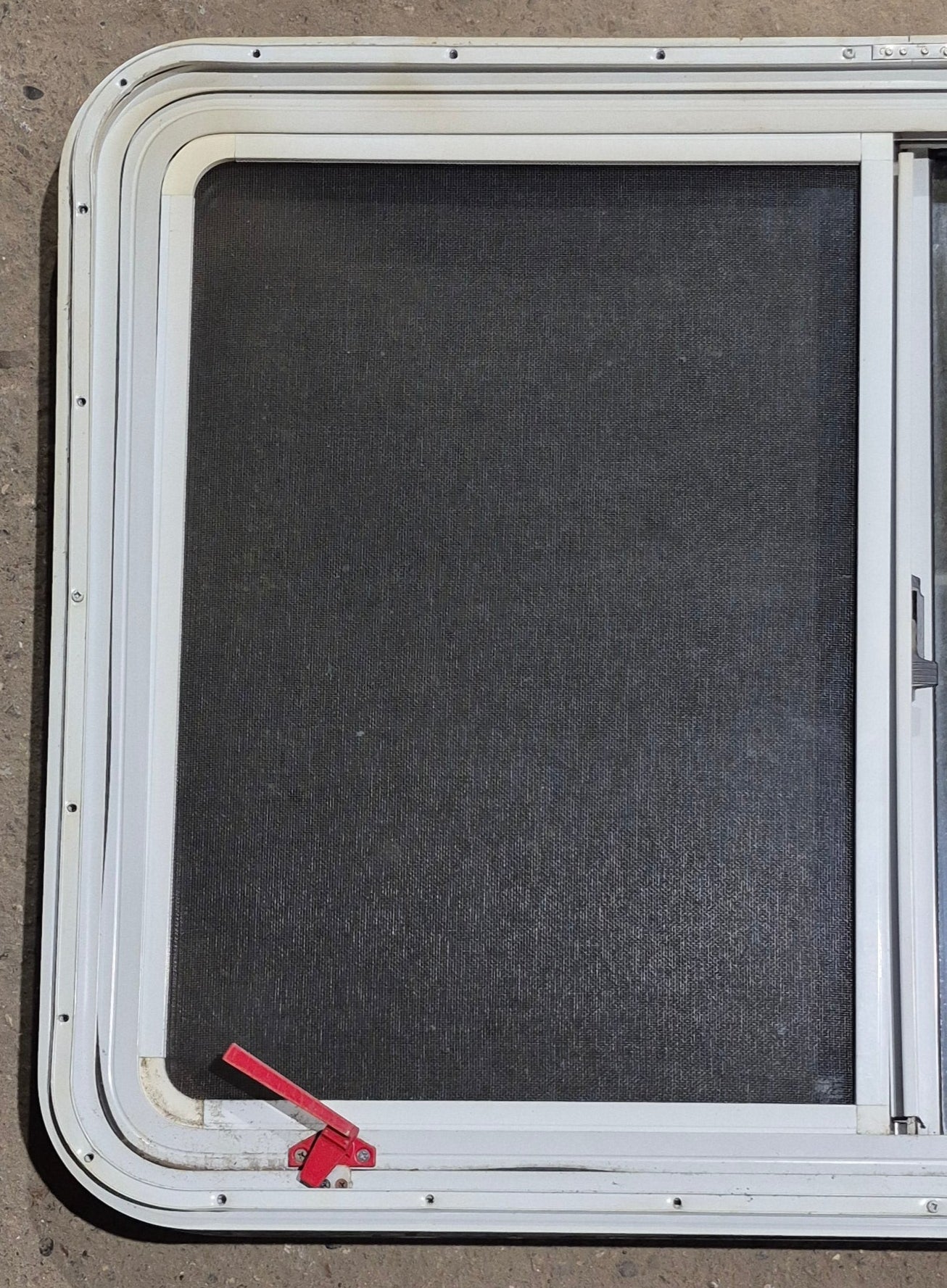 Used White Radius Emergency Opening Window : 41 1/4 W x 28 1/2 H x 2 D