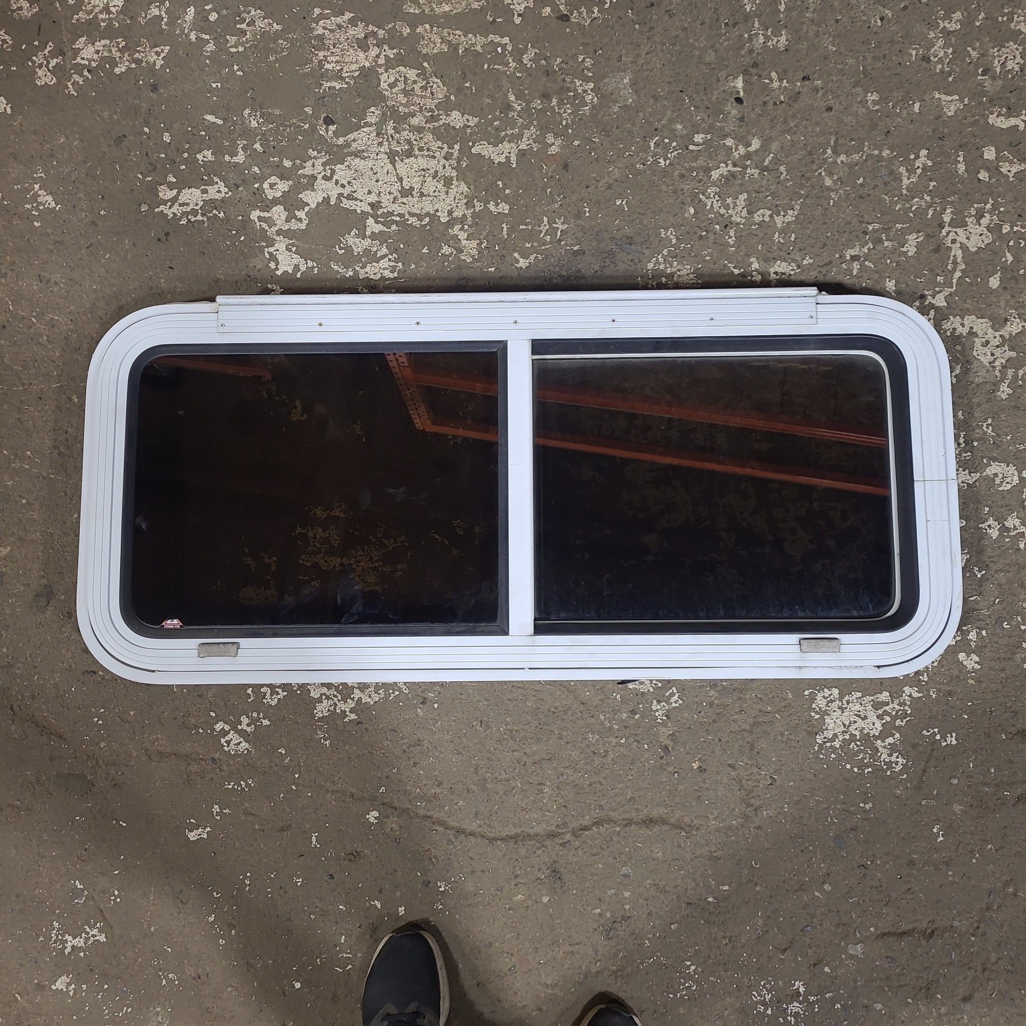 Used White Radius Emergency Opening Window : 42 1/4 W x 17 3/4 H x 1 3/4 D