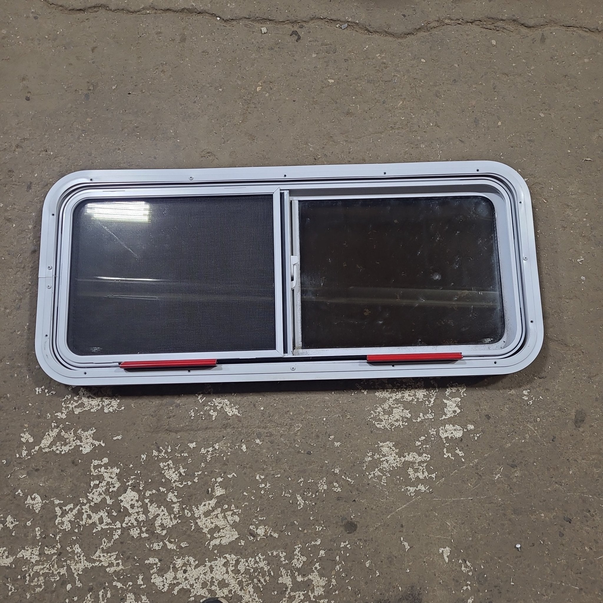 Used White Radius Emergency Opening Window : 42 1/4 W x 17 3/4 H x 1 3/4 D