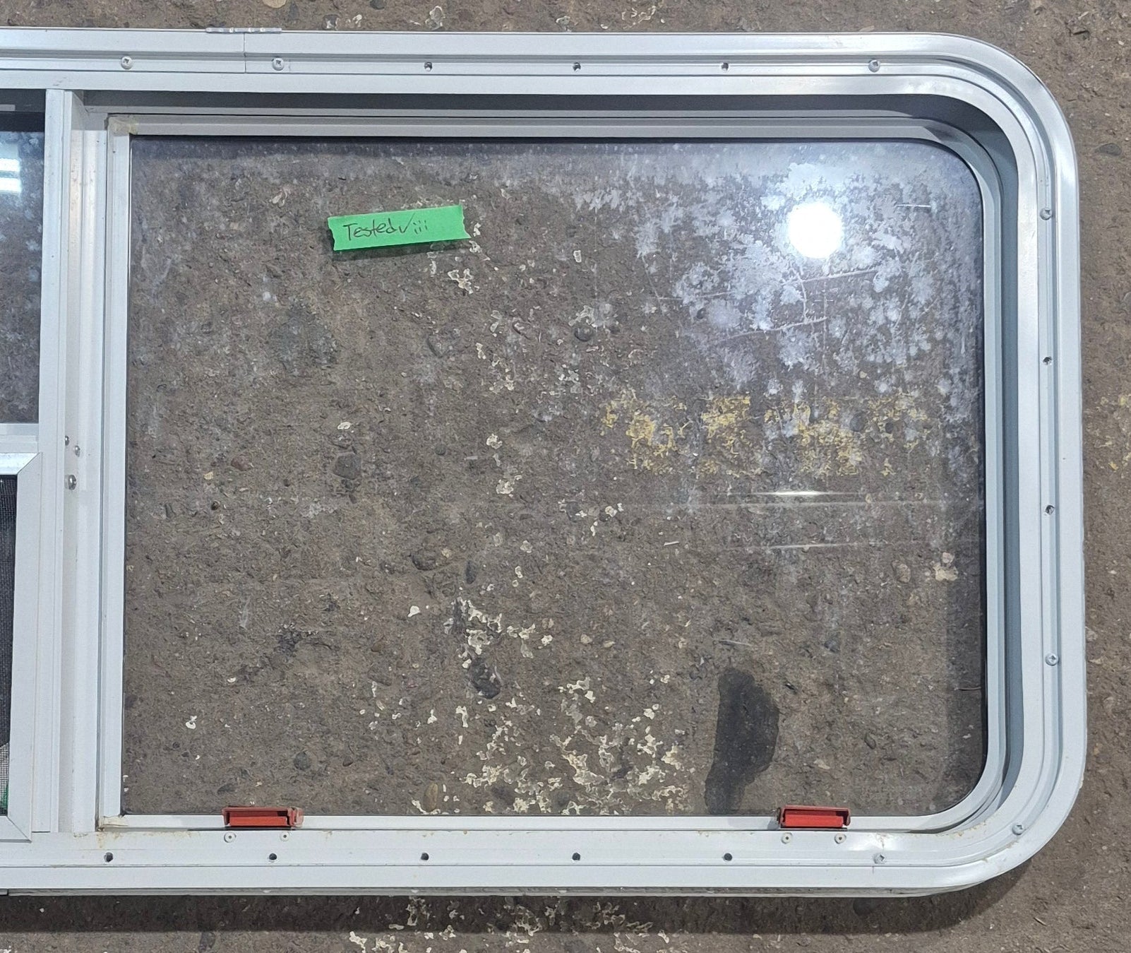 Used White Radius Emergency Opening Window : 45 1/2 W x 21 1/4 H x 1 7/8 D
