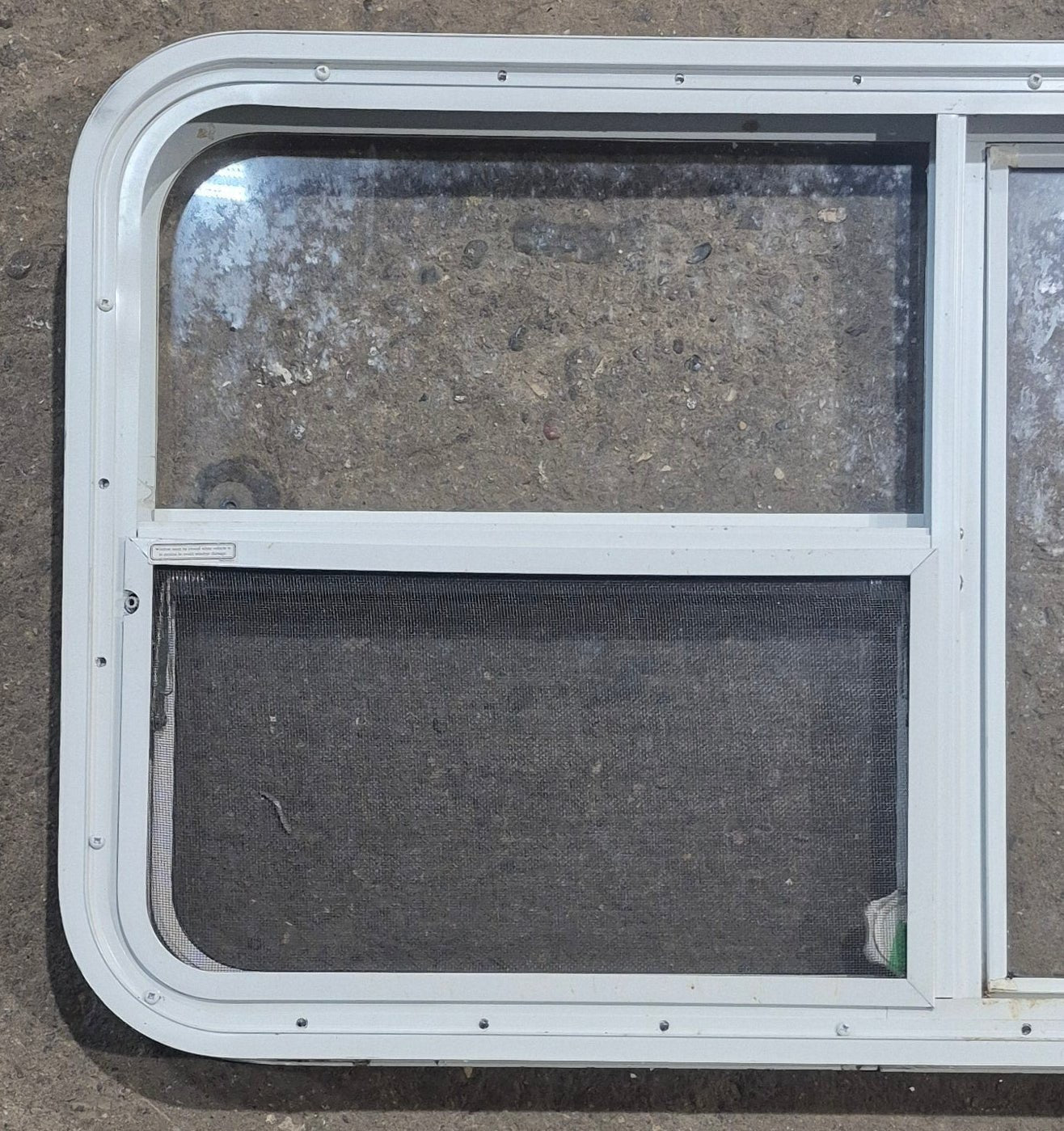 Used White Radius Emergency Opening Window : 45 1/2 W x 21 1/4 H x 1 7/8 D