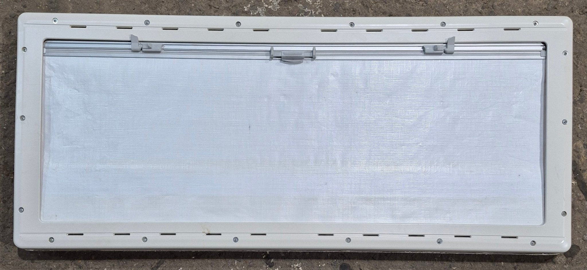 Used White Radius Emergency Opening Window : 46 5/8 W x 18 3/4 H x 1 1/8 D