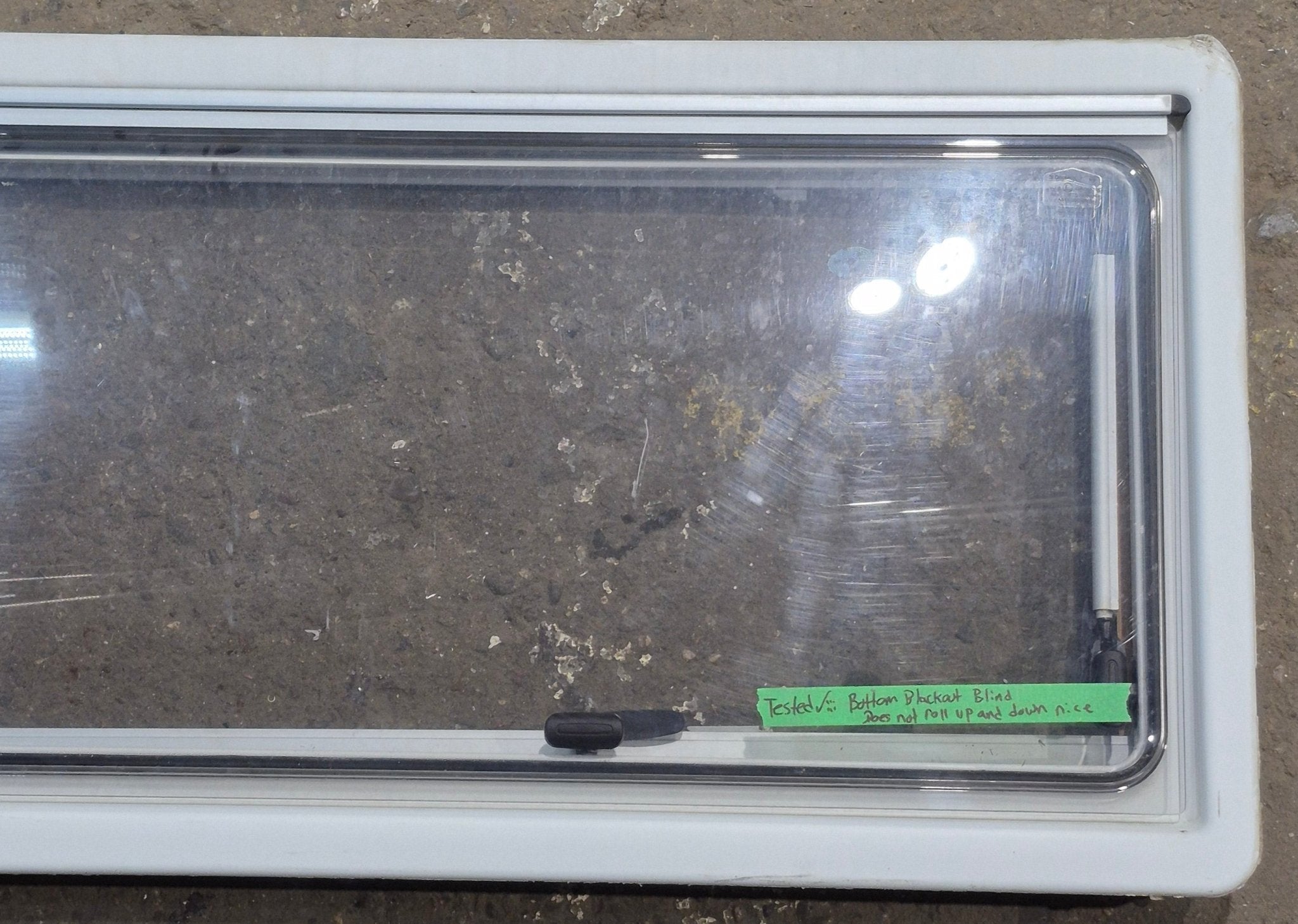 Used White Radius Emergency Opening Window : 46 5/8 W x 18 3/4 H x 1 1/8 D