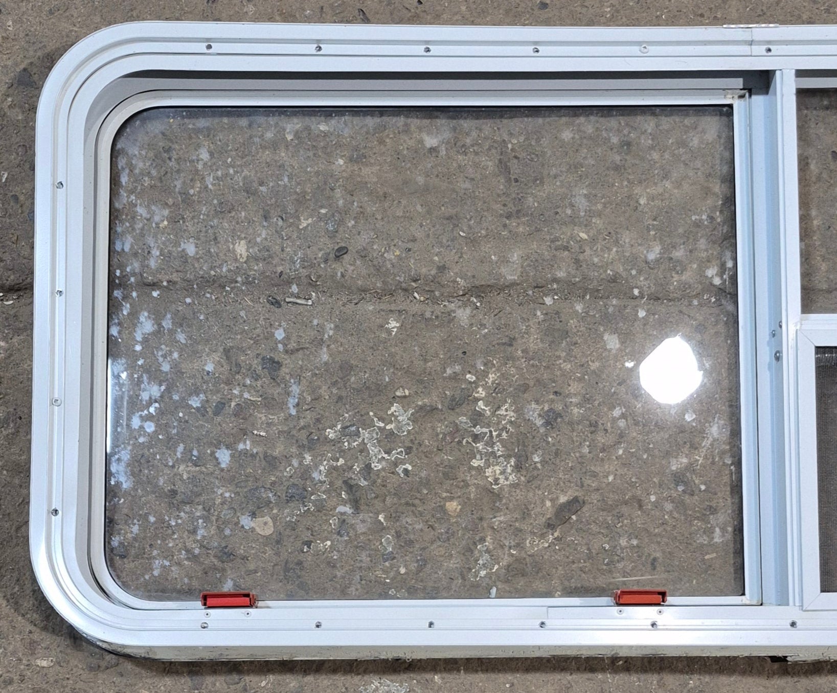 Used White Radius Emergency Opening Window : 47 1/2 W x 21 1/4 H x 2 D