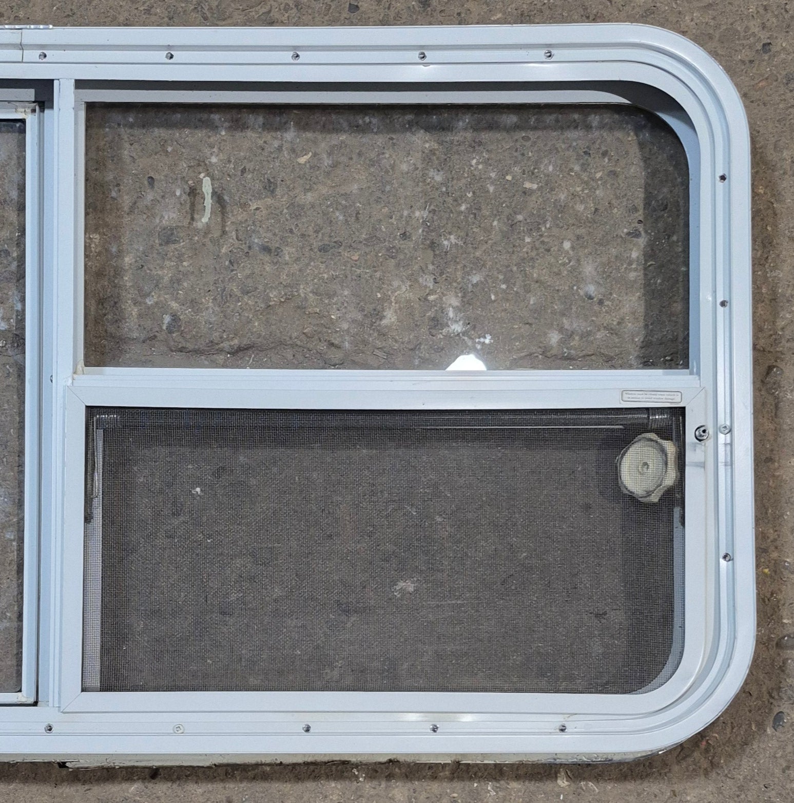 Used White Radius Emergency Opening Window : 47 1/2 W x 21 1/4 H x 2 D