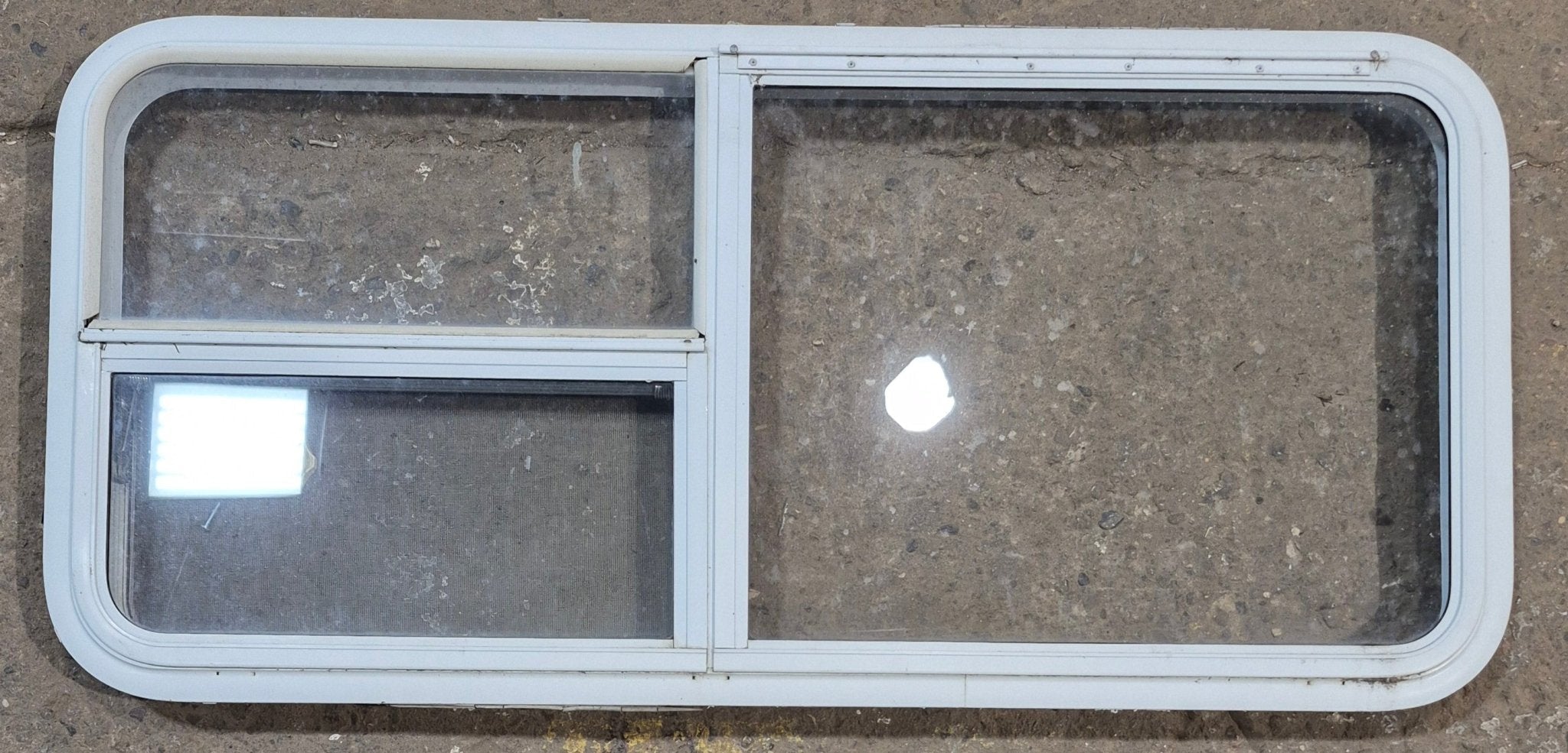 Used White Radius Emergency Opening Window : 47 1/2 W x 21 1/4 H x 2 D