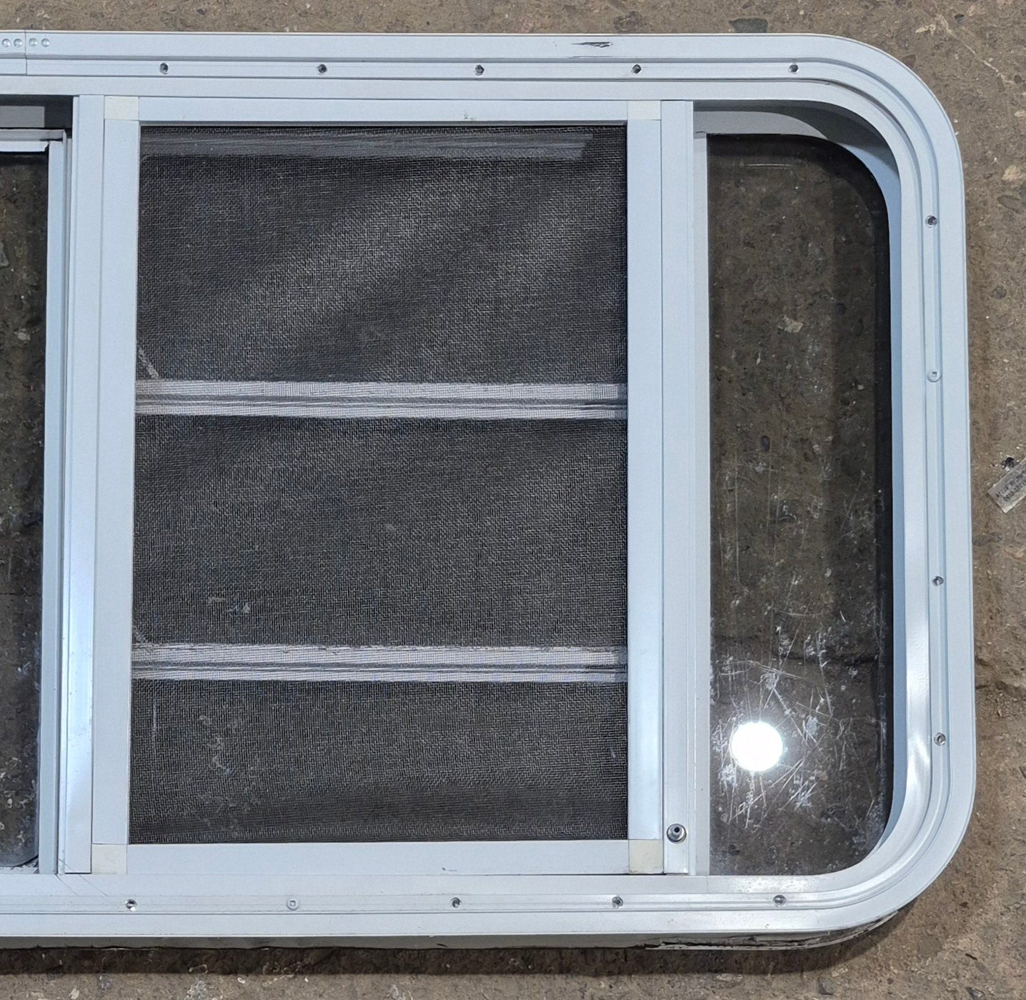 Used White Radius Emergency Opening Window : 47 1/4 W x 21 1/4 H x 1 7/8 D