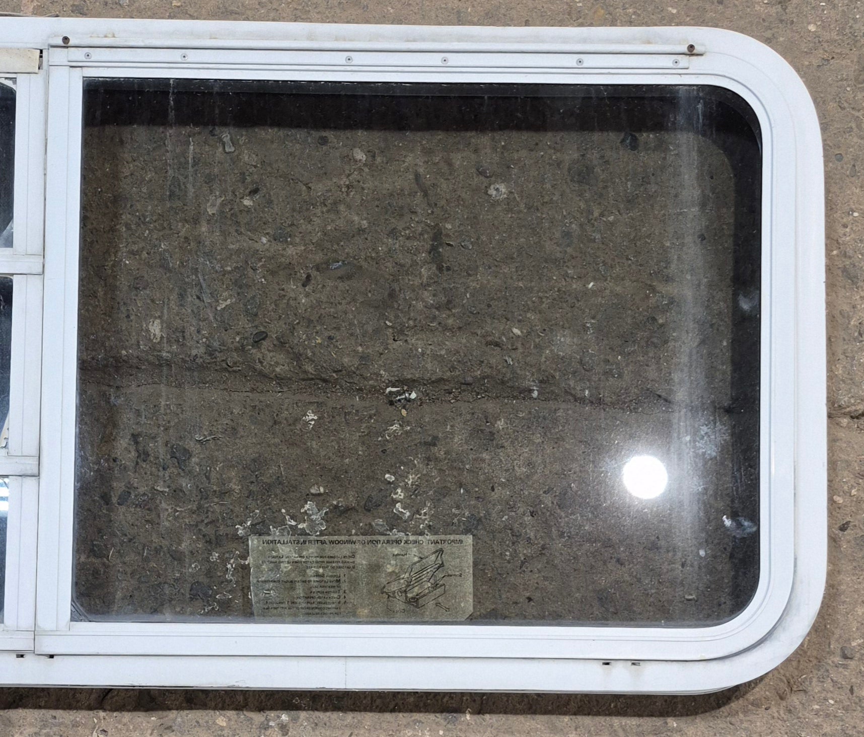 Used White Radius Emergency Opening Window : 47 1/4 W x 21 1/4 H x 1 7/8 D