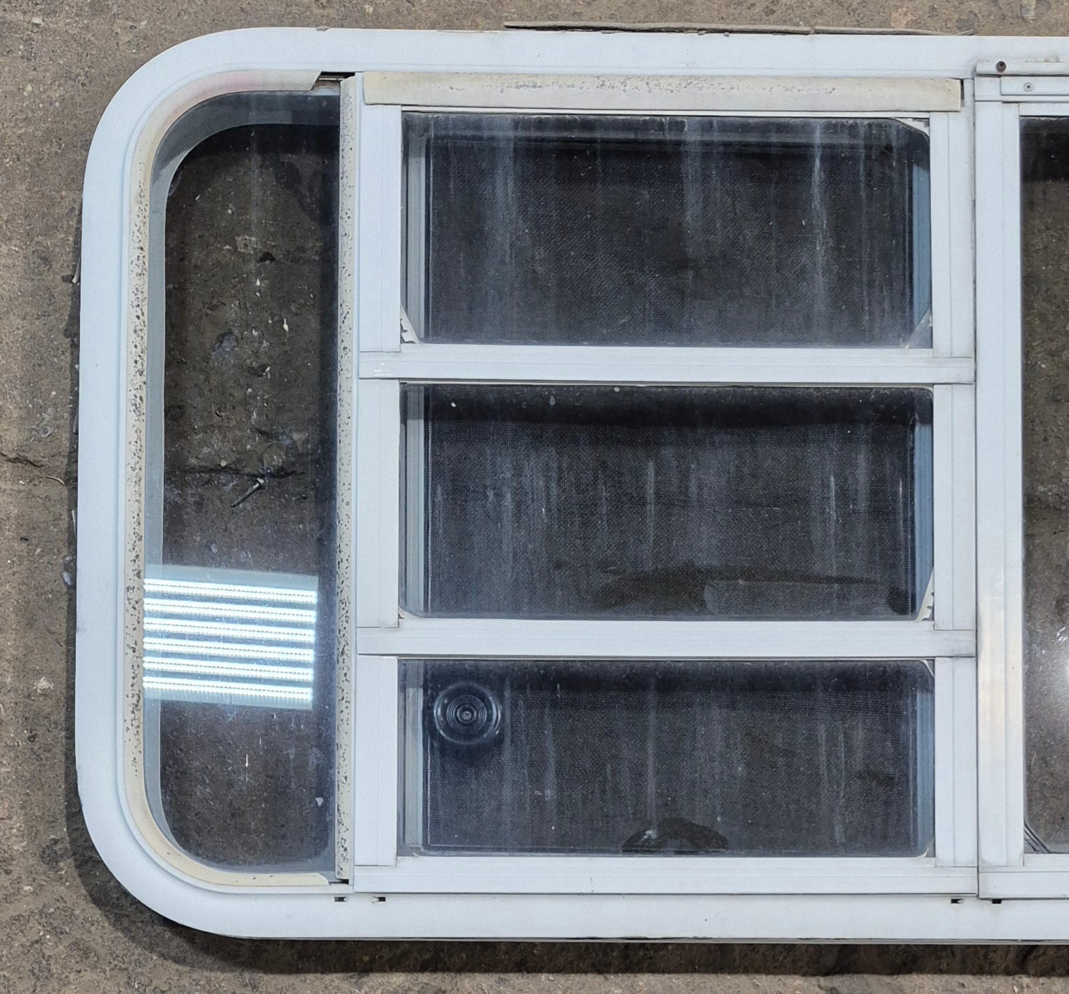Used White Radius Emergency Opening Window : 47 1/4 W x 21 1/4 H x 1 7/8 D