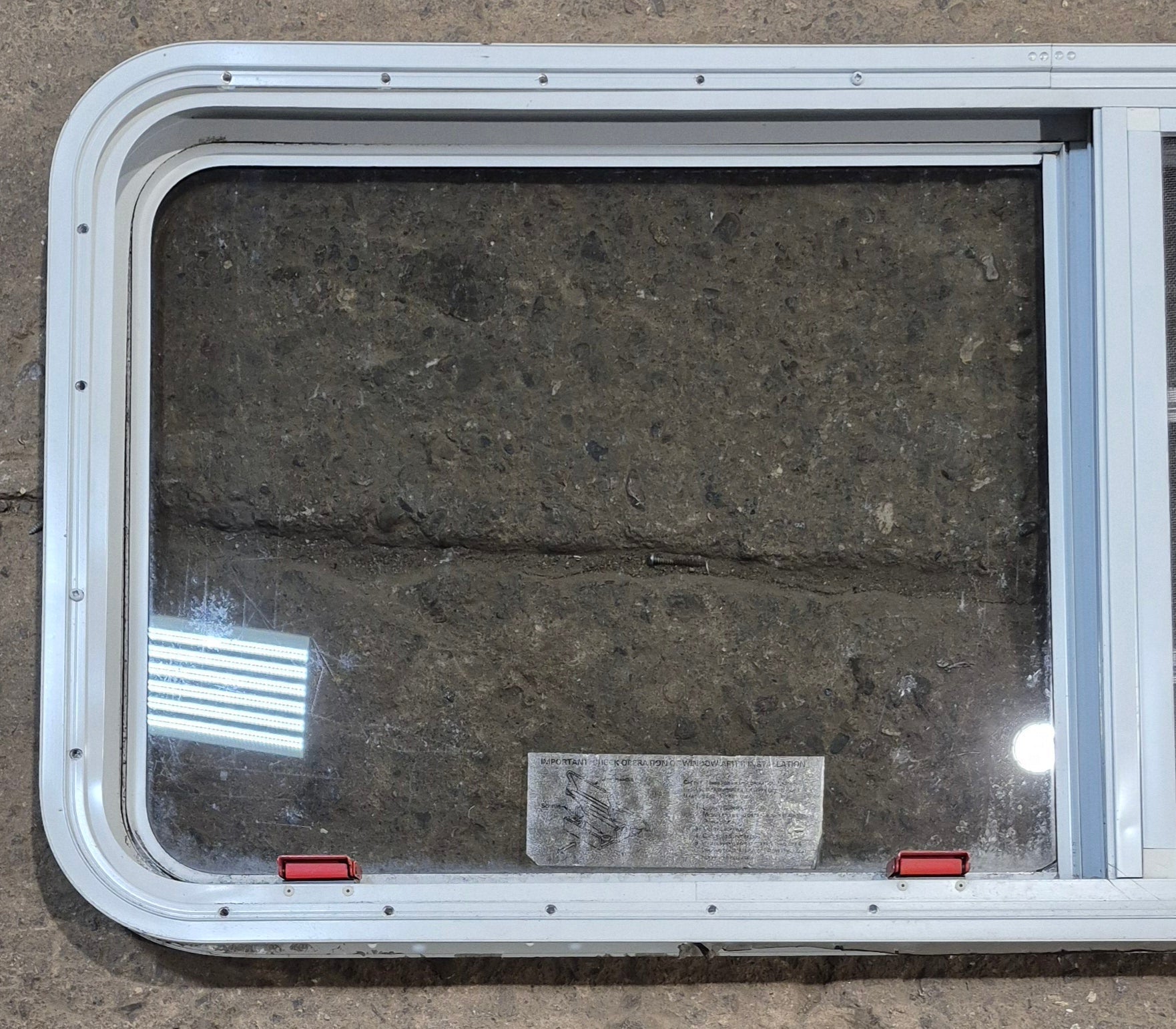 Used White Radius Emergency Opening Window : 47 1/4 W x 21 1/4 H x 1 7/8 D