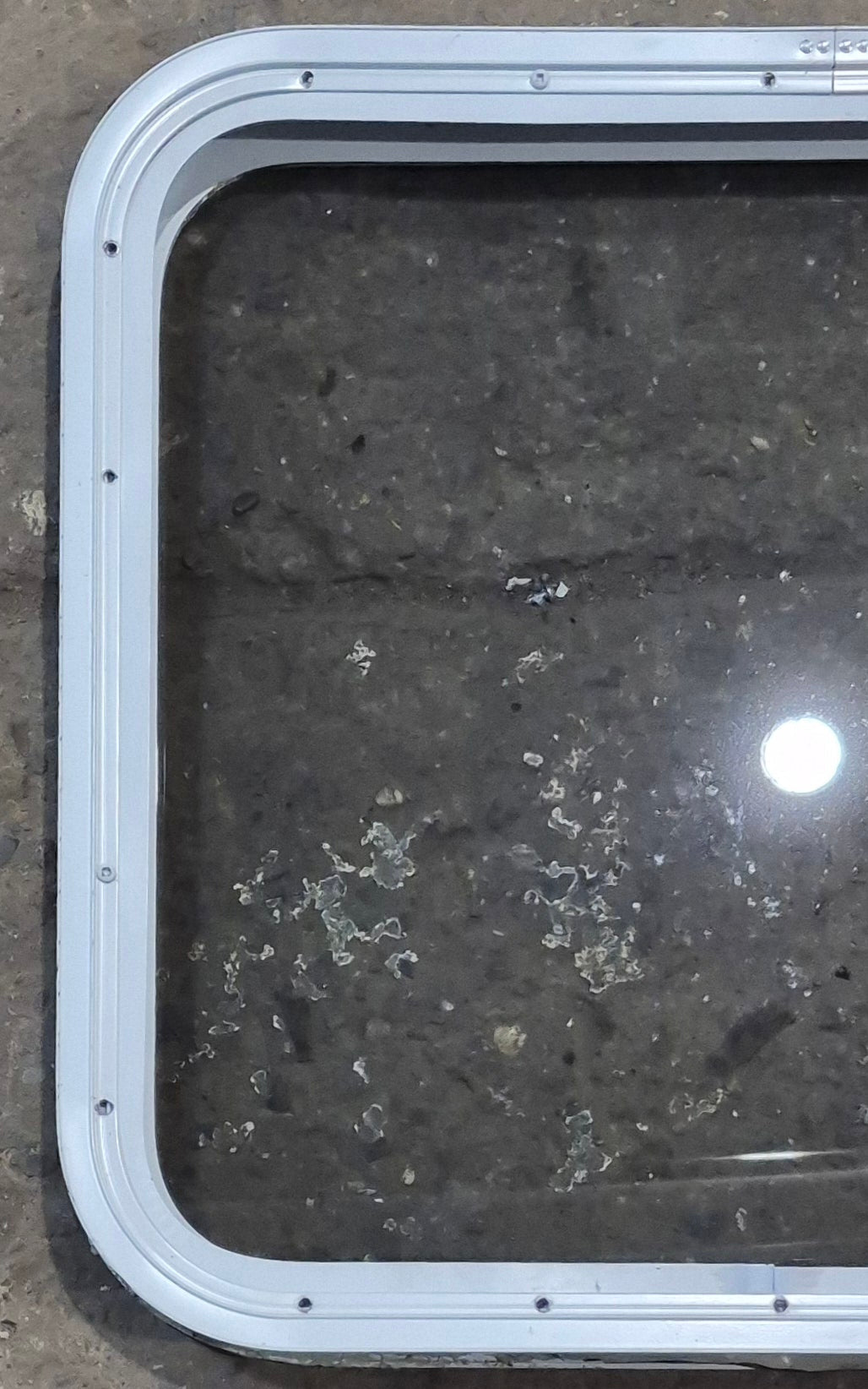 Used White Radius Non Opening Window : 23 1/2 W x 21 1/4 H x 1 7/8 D