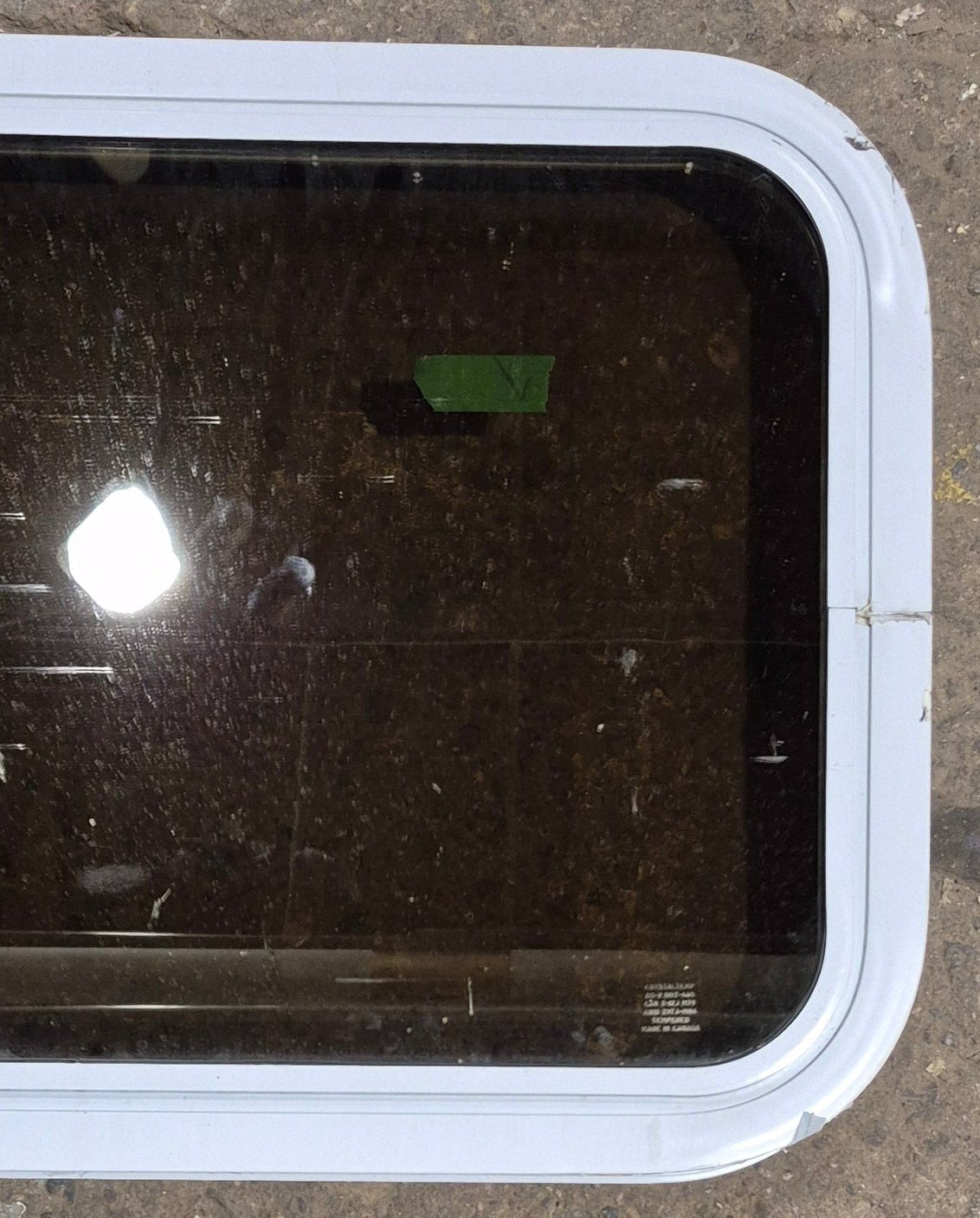 Used White Radius Non Opening Window : 24 1/4 W x 16 3/4 H x 1 7/8 D
