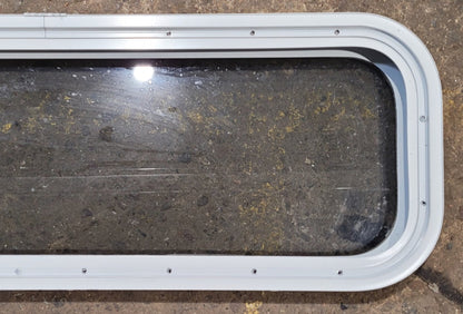 Used White Radius Non Opening Window : 35 1/2 W x 11 1/2 H x 1 7/8 D