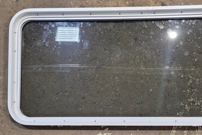 Used White Radius Non Opening Window : 54 1/4 W x 21 3/4 H x 1 7/8 D