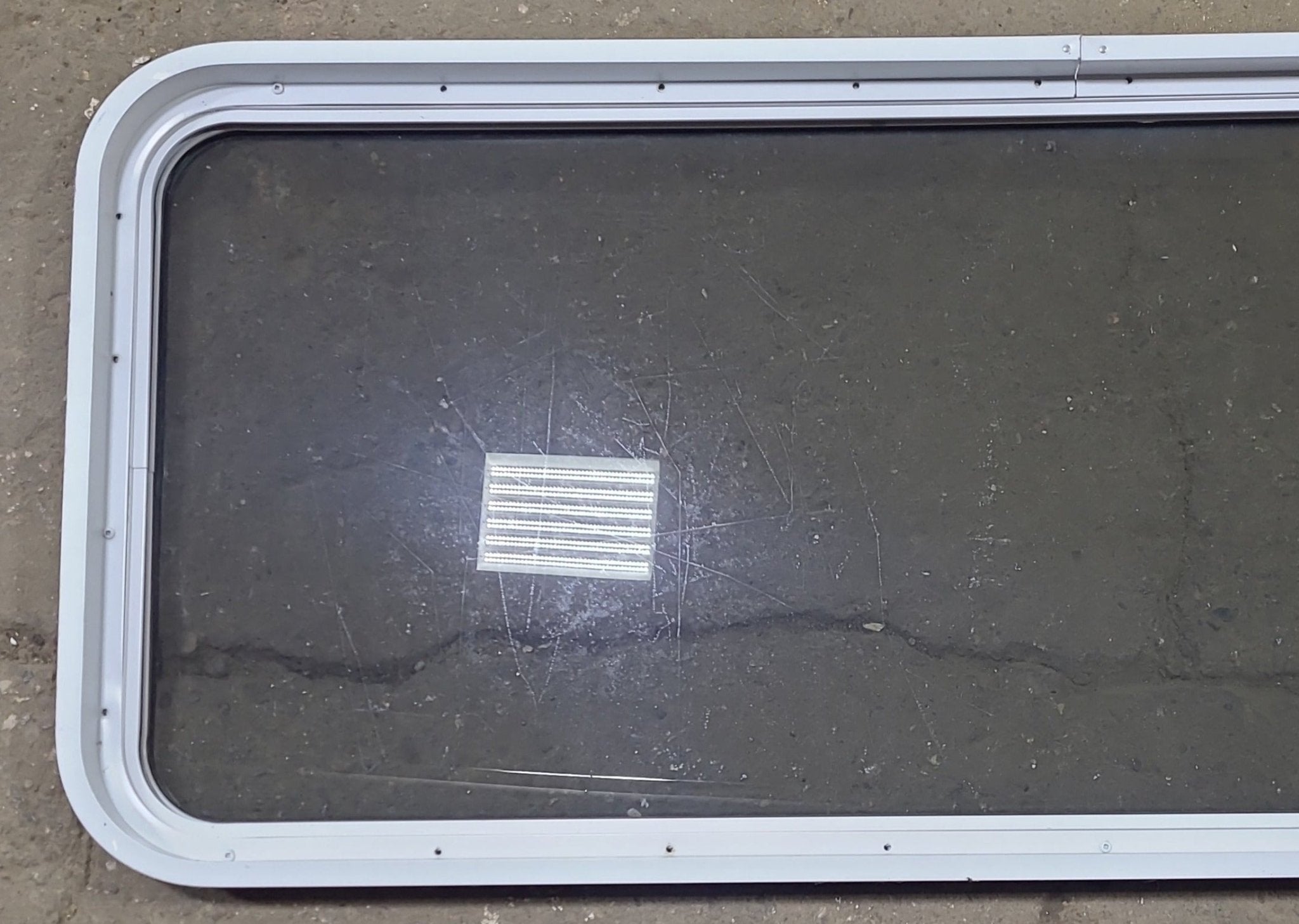 Used White Radius Non Opening Window : 54 1/4 W x 21 3/4 H x 1 7/8 D