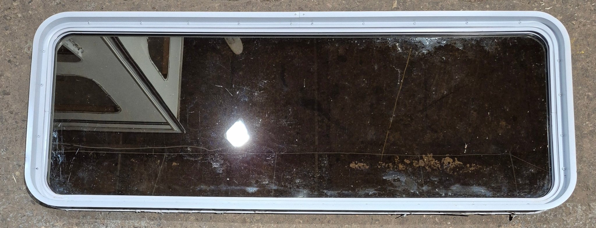 Used White Radius Non Opening Window : 60 1/4 W x 21 3/4 H x 1 7/8 D
