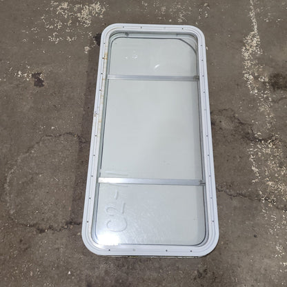 Used White Radius Non-Opening Window With Rock Guard Cover : 47 1/4 X 21 3/4  X 2 D