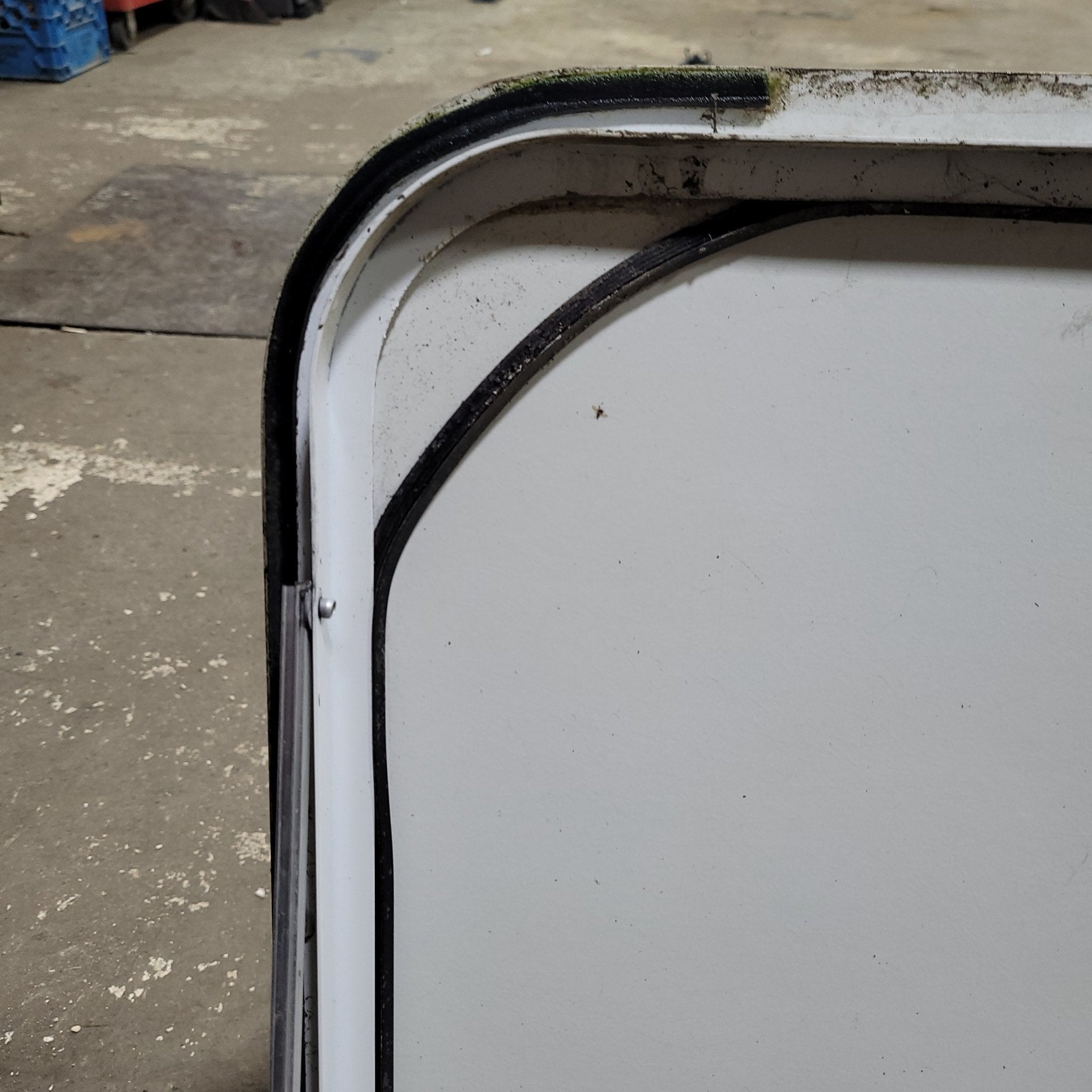 Used White Radius Non-Opening Window With Rock Guard Cover : 47 1/4 X 21 3/4  X 2 D