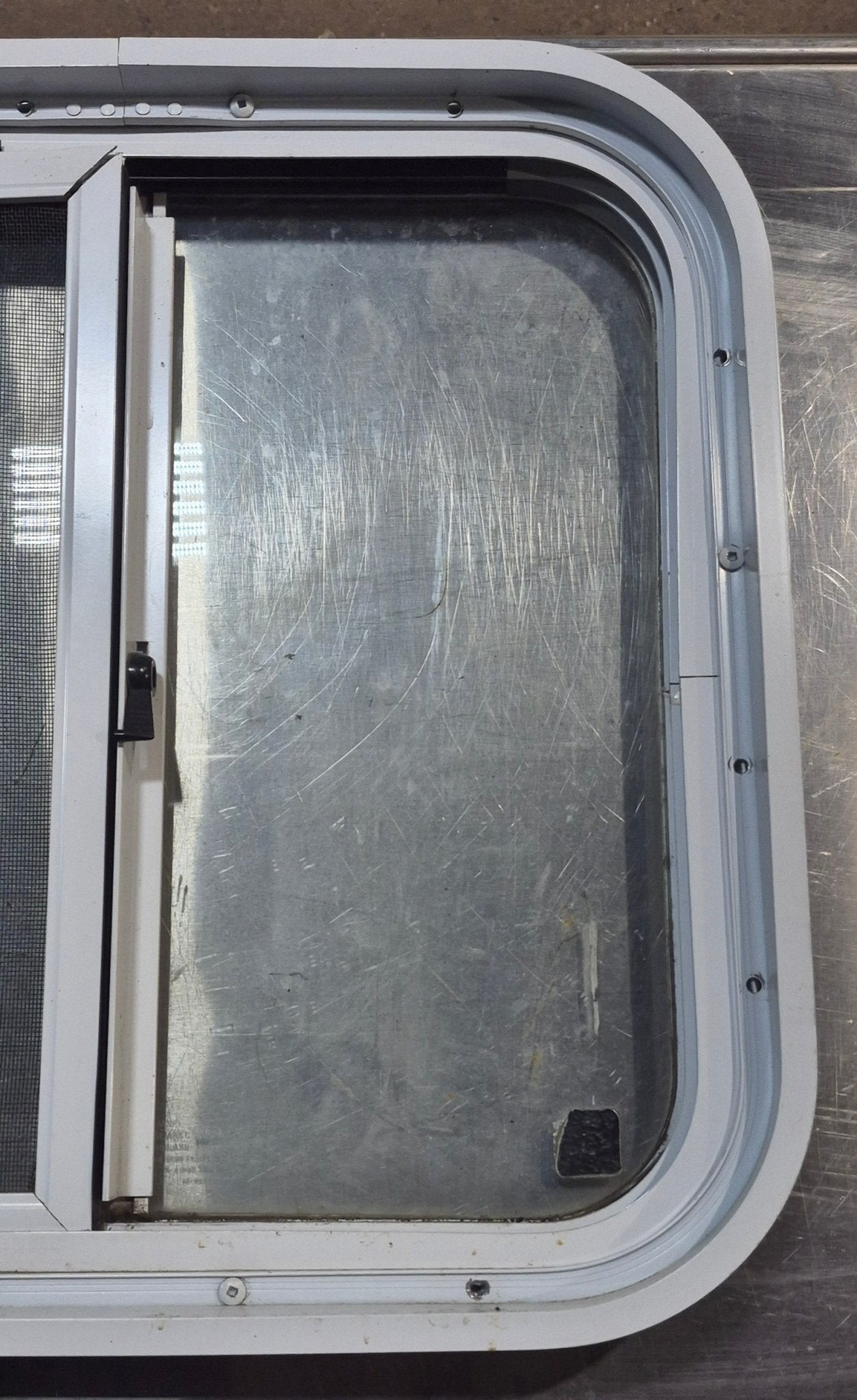 Used White Radius Opening Window : 18 1/4 W x 17 3/4 H x 1 3/4 D