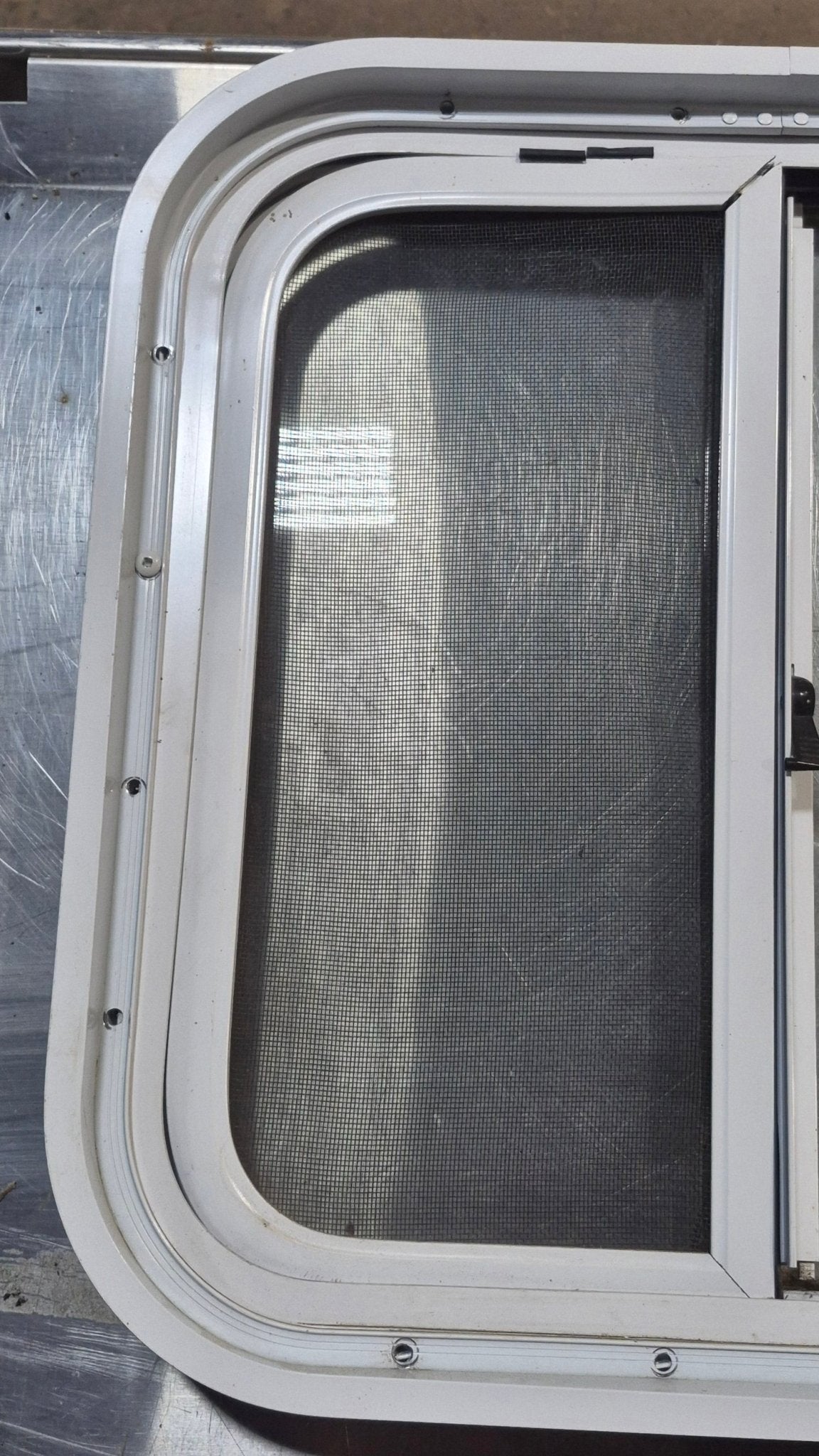 Used White Radius Opening Window : 18 1/4 W x 17 3/4 H x 1 3/4 D
