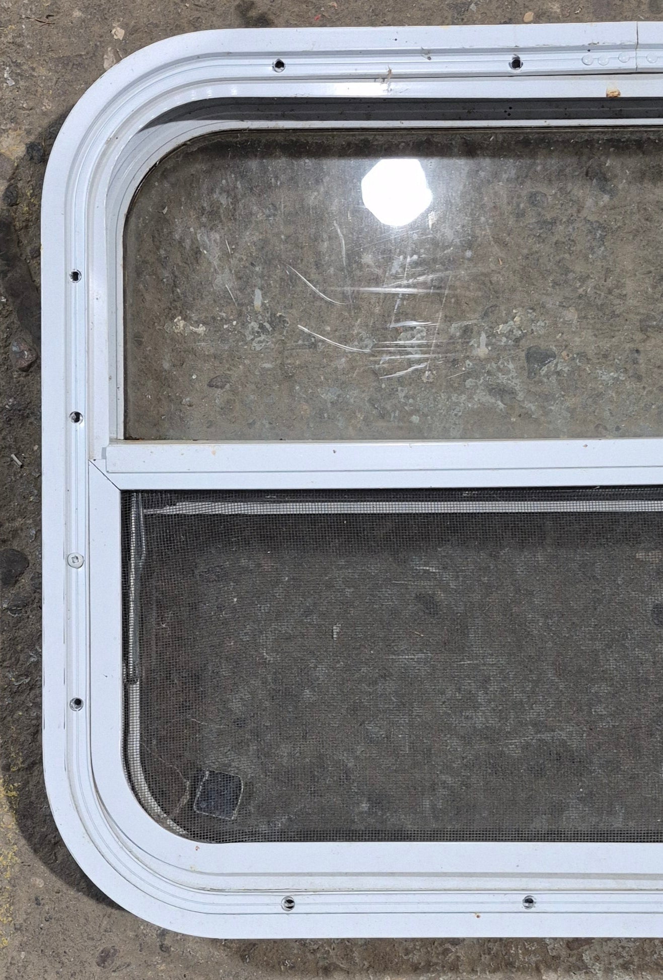 Used White Radius Opening Window : 23 1/2 W x 17 1/2 H x 1 7/8 D